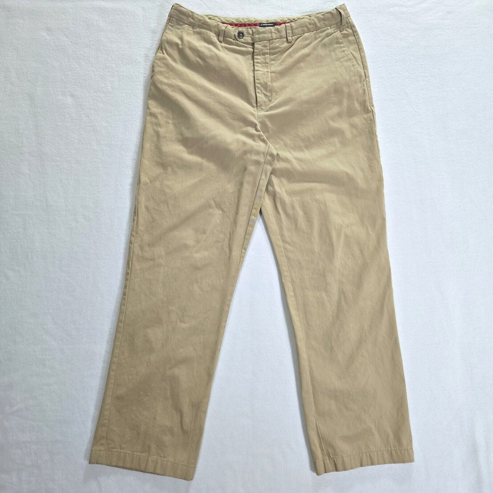 J. Peterson Pants Mens Chino Cotton Flat Front Slacks Straight Khaki Brown 34X30